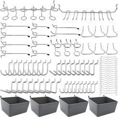 FRIMOONY Pegboard Hooks Assortment with Pegboard Bins, Peg Locks, for Organizing Various Tools, 80 Piece