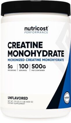 Nutricost Creatine Monohydrate Micronized Powder 500G, 5000mg Per Serv (5g) - Micronized Creatine Monohydrate, 100 Servings, 17.637 Ounes