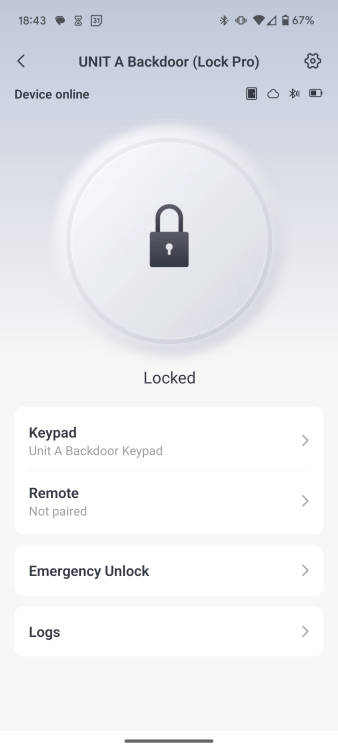 How the SwitchBot app shows the Smart Lock Pro.