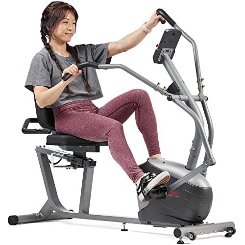 Sunny Health & Fitness Compact Performance Recumbent Bike with Dual Motion Arm Exercisers, Quick Adjust Seat & Exclusive SunnyFit® App Enhanced Bluetooth Connectivity - SF-RB420032 Gray