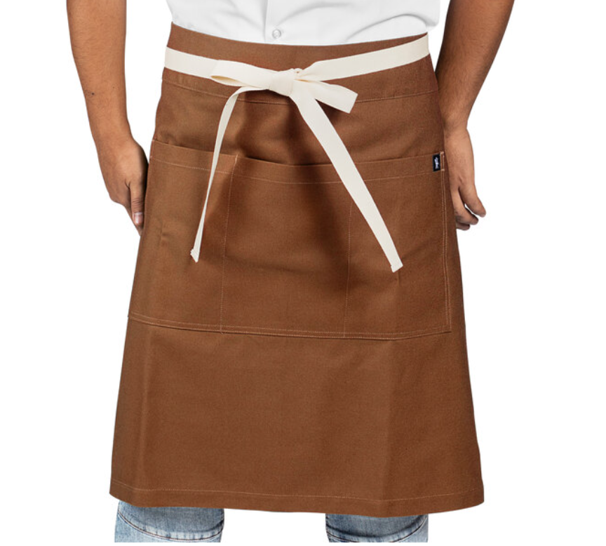 A person wearing a half-apron.