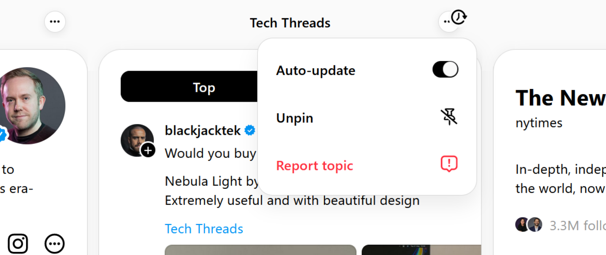 Auto-update or remove a column in Threads website.