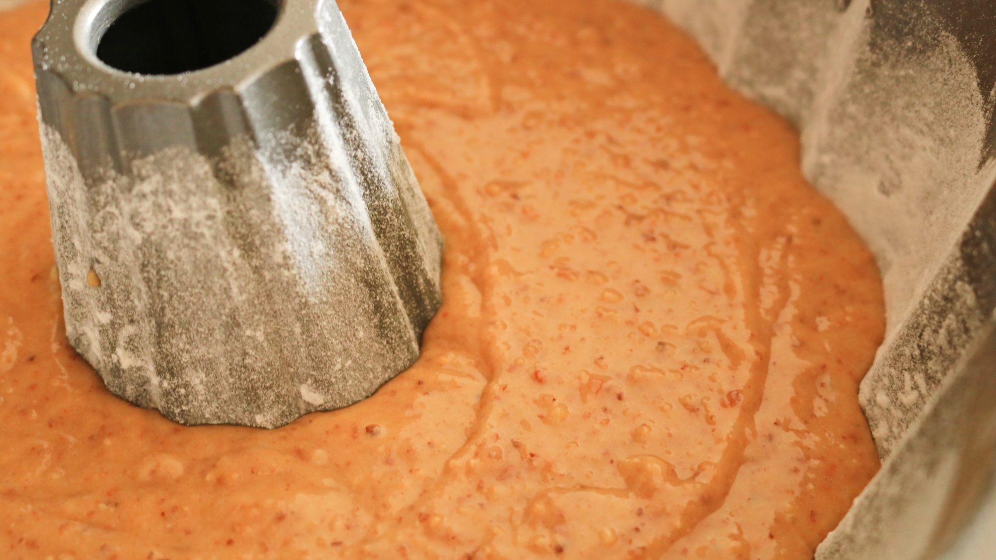 Cake batter in a bundt pan