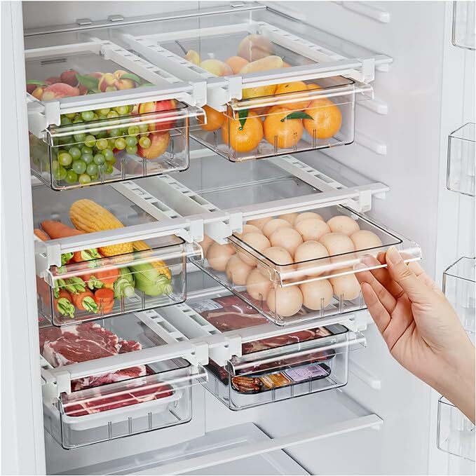 2 Pack Refrigerator Drawer Organizer, Pull Out Shelf Storage