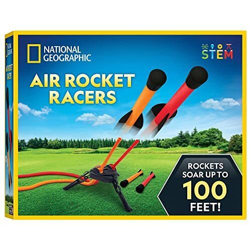 NATIONAL GEOGRAPHIC Air Rocket Toy – Jump & Launch Dueling Air Rockets up to 100Ft., includes Launcher, 4 Foam-Tipped Rockets, Outdoors kids Toys, Kids Science Kit, Rocket Launcher (Amazon Exclusive)