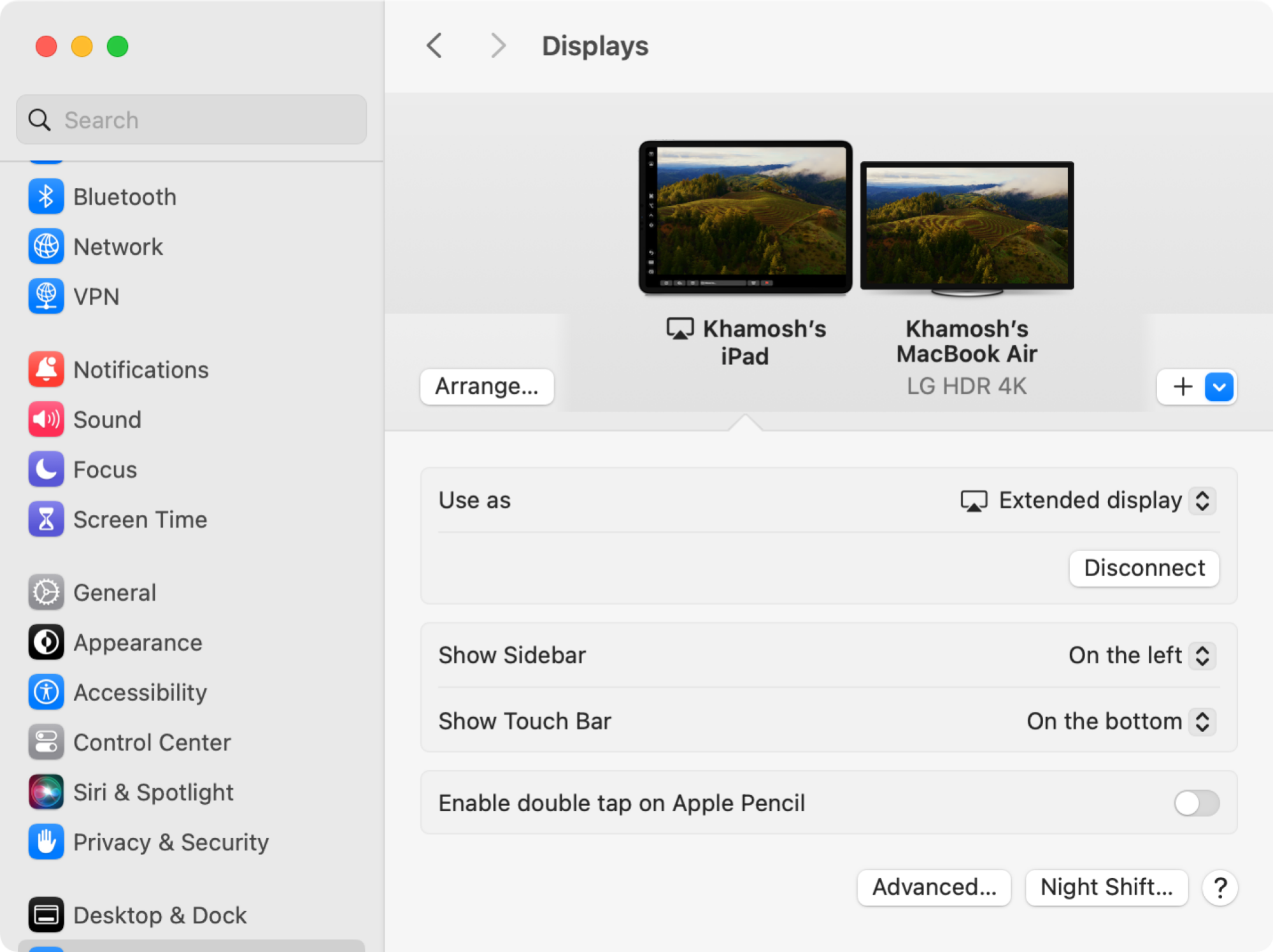 Display options in Mac System Settings.