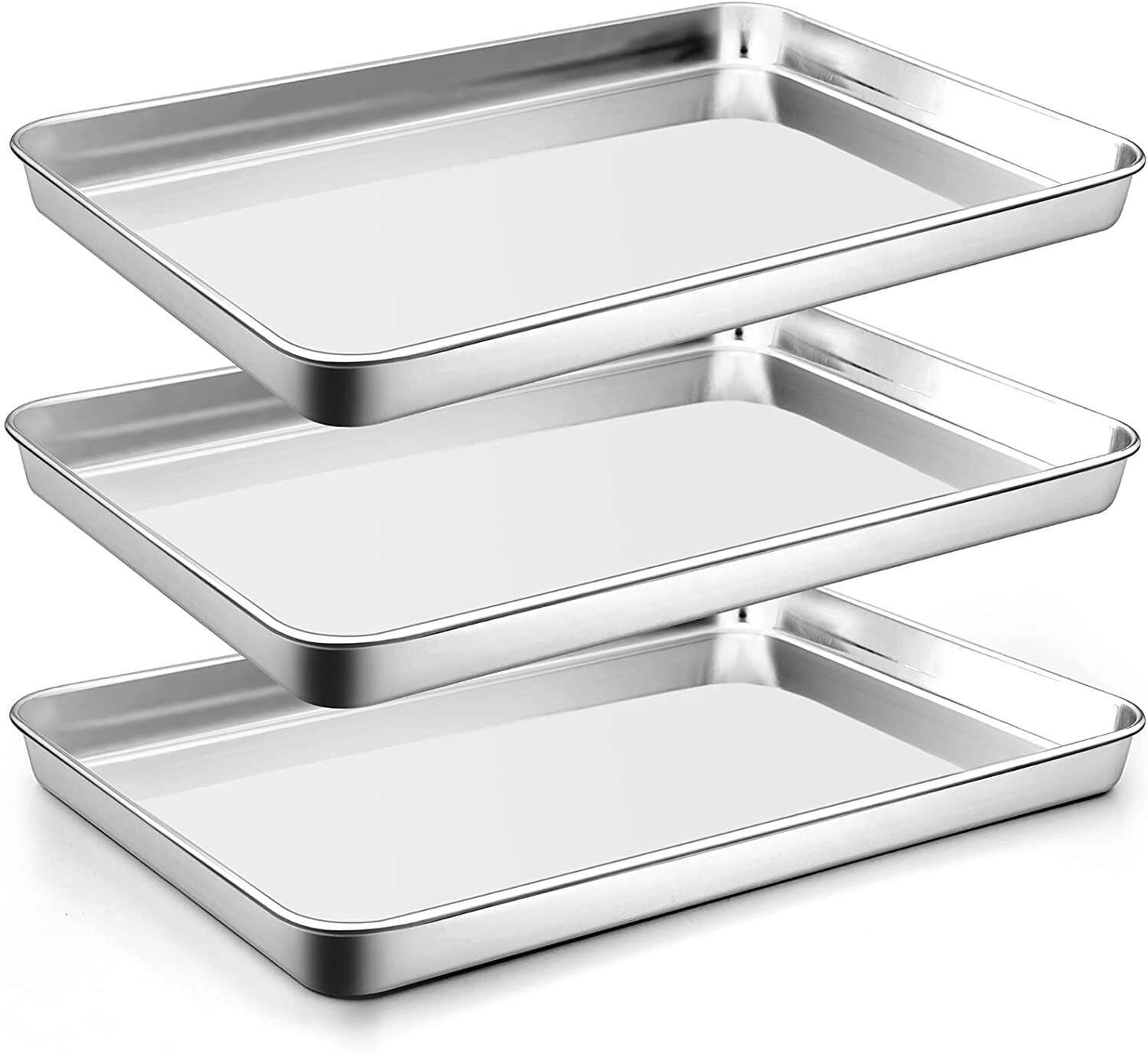 Vesteel Cookie Sheet Set of 3, Stainless Steel Baking Pans, Oven Bake Essentials Tray - 16 x12 x1 inches