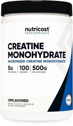 Nutricost Creatine Monohydrate Micronized Powder 500G, 5000mg Per Serv (5g) - Micronized Creatine Monohydrate, 100 Servings, 17.637 Ounes