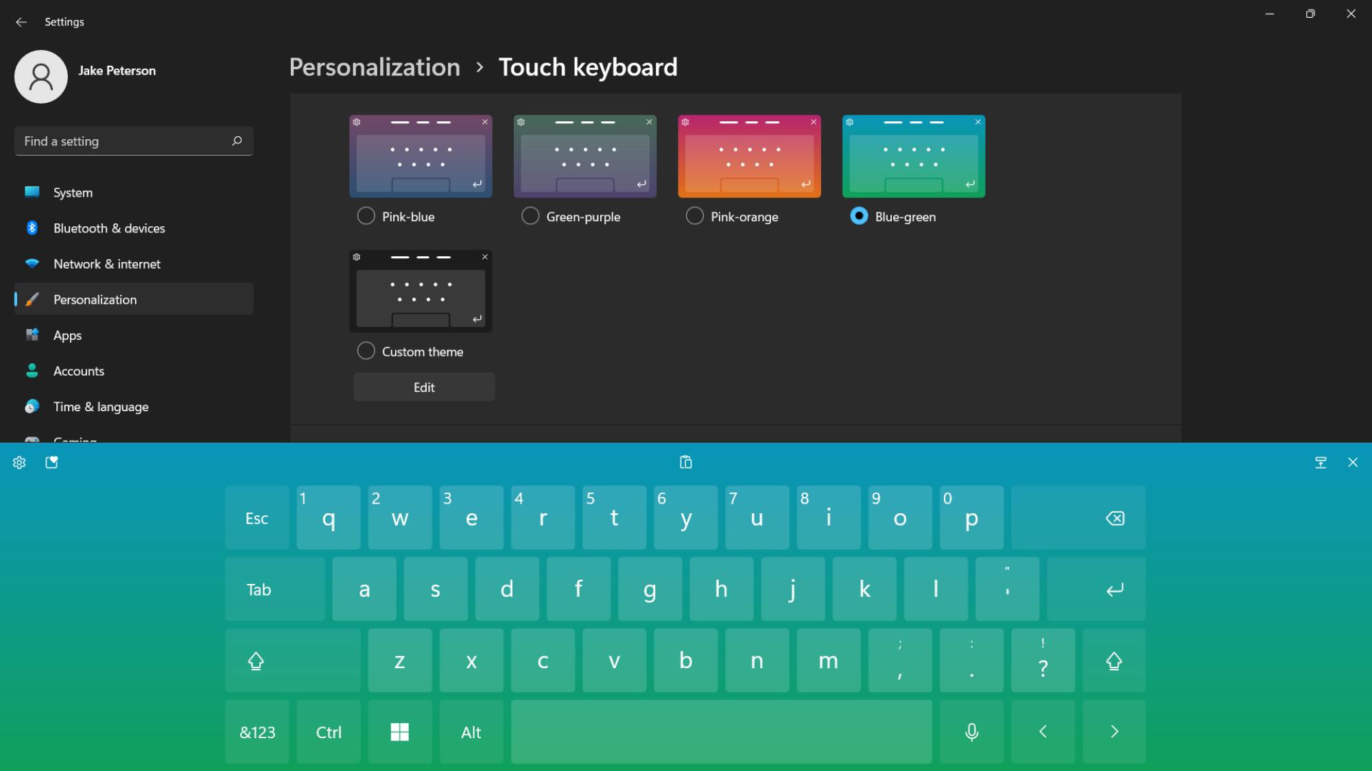 touch keyboard settings