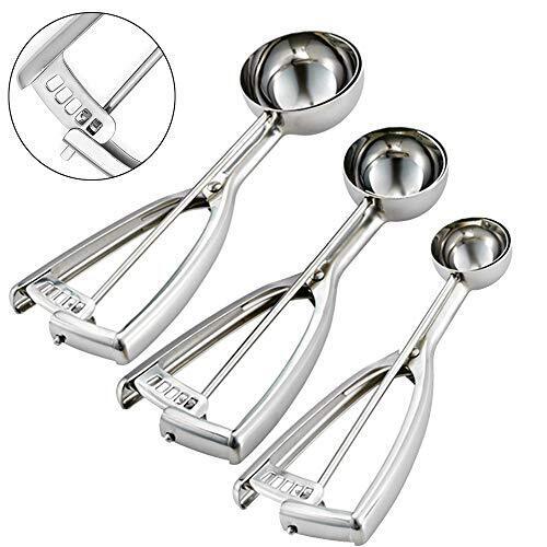 Saebye Cookie Scoop Set, 3 PCS Cookie Scoops for Baking Include 1 Tbsp/ 2 Tbsp/ 3 Tbsp, Cookie Dough Scoop, Ice Cream Scoop Set, for Cookie, Cupcake, Melon Ball, Meatball, Ice Cream