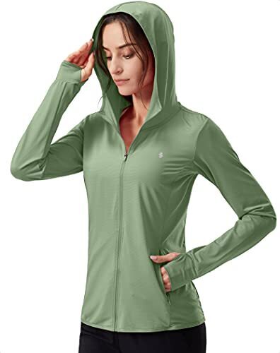 Soothfeel Women's UPF 50+ Sun Protection Hoodie Jacket Lightweight Long Sleeve Sun Shirt for Women with Pocket Hiking Outdoor Green S