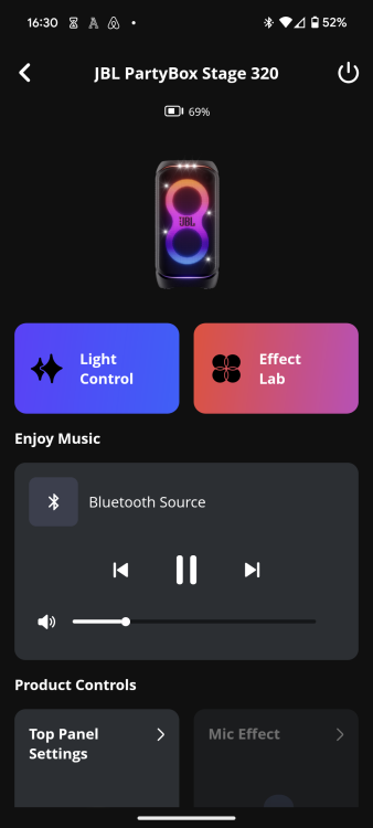 Speaker menu in the JBL speaker app.