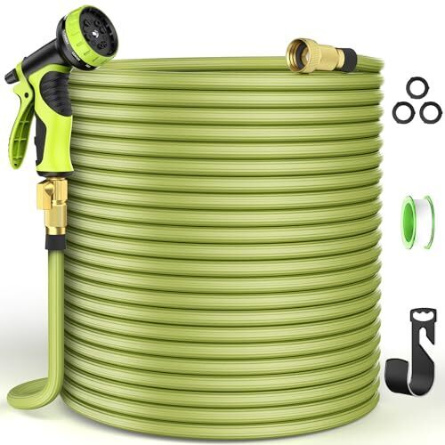 100ft Expandable Garden Hose with 10 Function Nozzle, Lightweight & No-Kink Flexible Water Hose with 40 Layers of Innovative Nano Rubber and Solid Brass Fittings